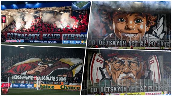 Dal poveden bitva na tribunch. Vzva ultras Plzn - Neustupujte zlu, bojujte s nm! Sevan se prezentovali choreem - Od dtskch let a po hrob. pyro nemohlo chybt...