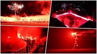VIDEO: Fanoušci Slovácka oslavili 20 let stadionu v Uherském Hradišti večerní pyrošou...
